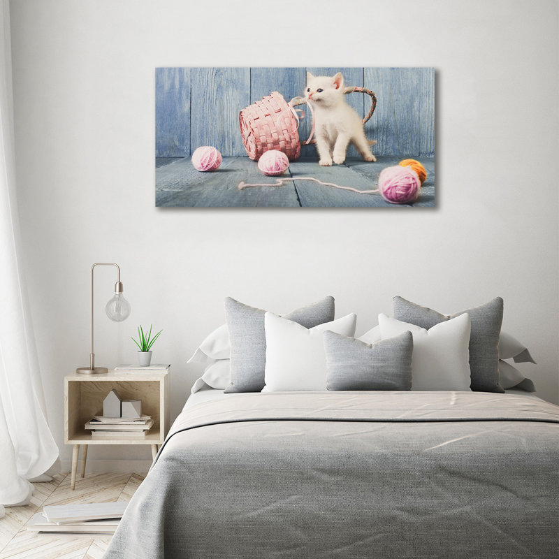 White Cat And Hanks - Wrapped Canvas Print
