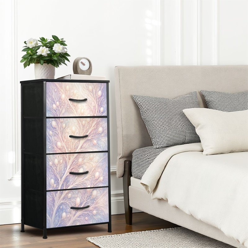 Commode 4 tiroirs pour chambre à coucher, commode étroite, plateau en bois et structure de bureau en fer 18 po x 37,5 po - (l x H)