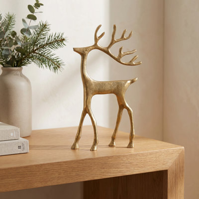 Arden 12" Aluminum Gold Reindeer Stag Sculpture