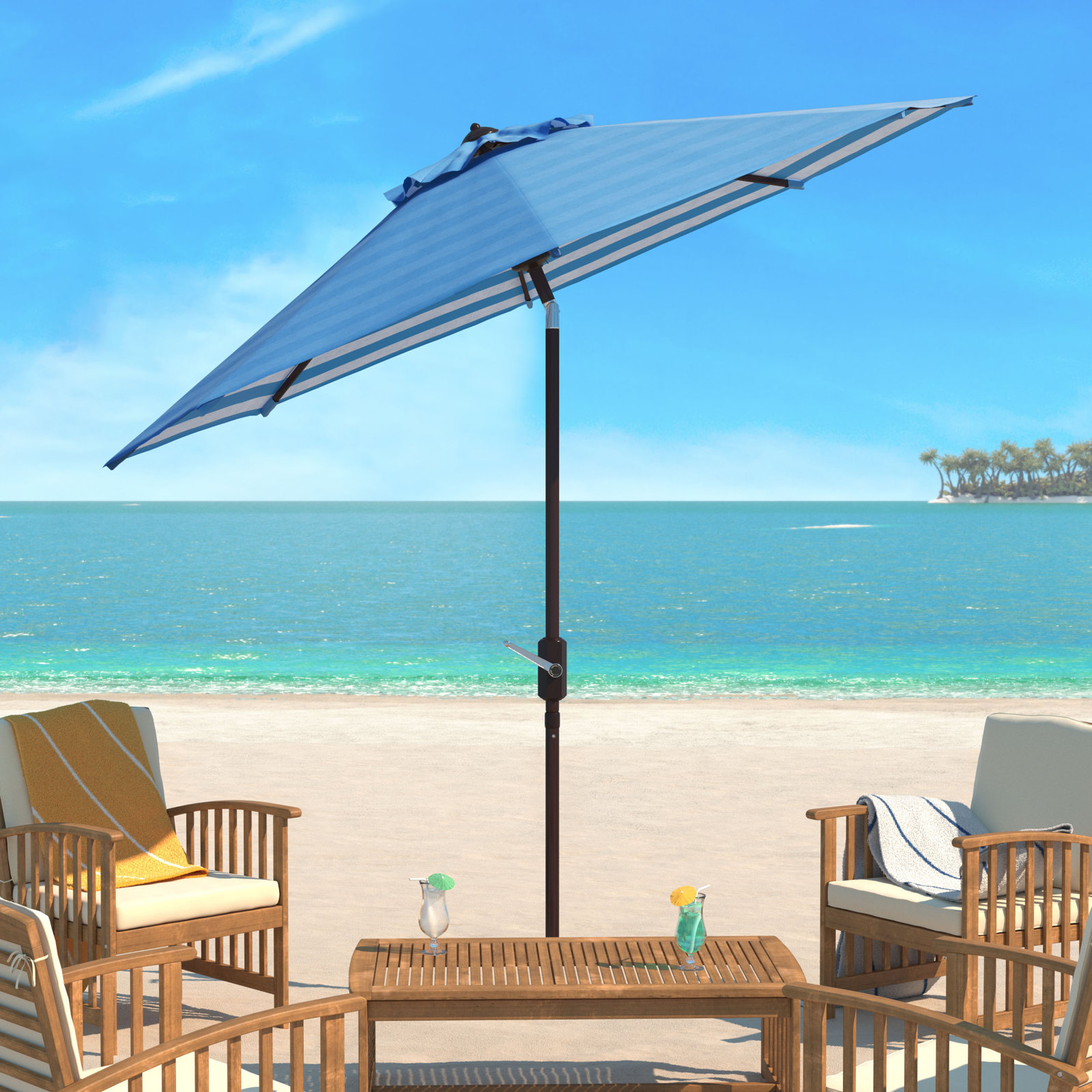 Asla 8.4' Umbrella, Baby Blue/White