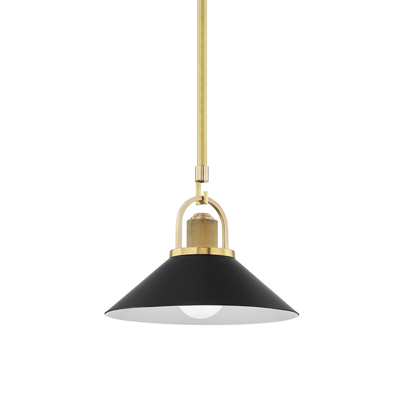 Luminaire suspendu conique à 1 lumière Syosset, Laiton vieilli, Noir
