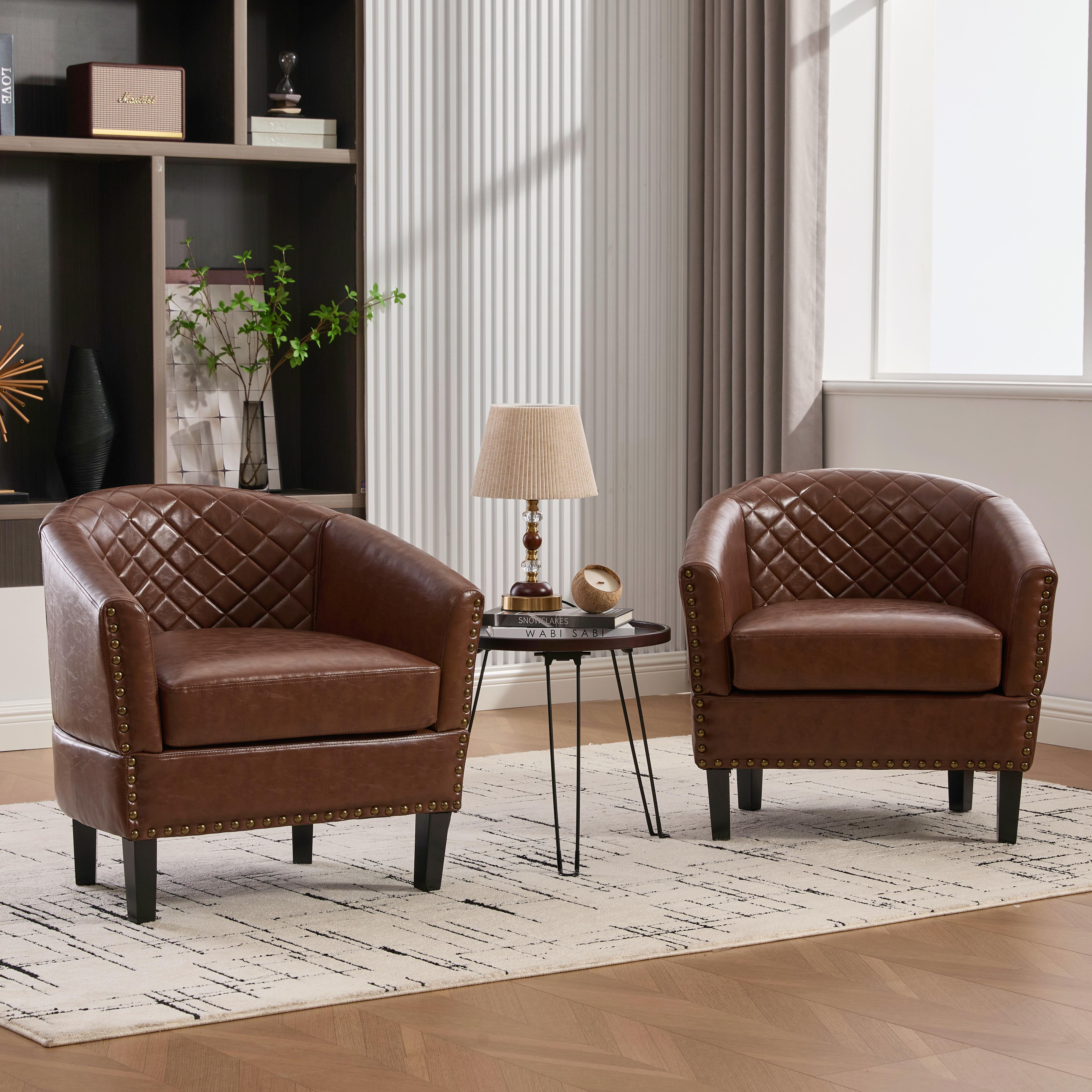 Lark Manor Faux Leather Accent Chairs,modern Barrel Club Chair For