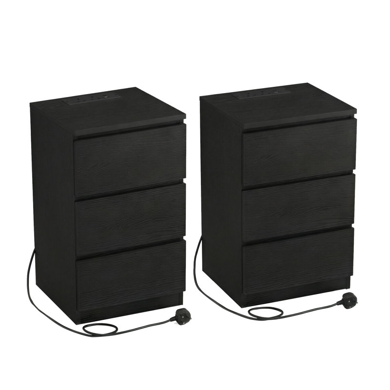 Rumena 40cm W Manufactured Wood Bedside Table, Black