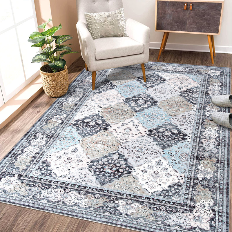 Rijvan Washable Floral Indoor Rug, Rectangle 4' x 6'