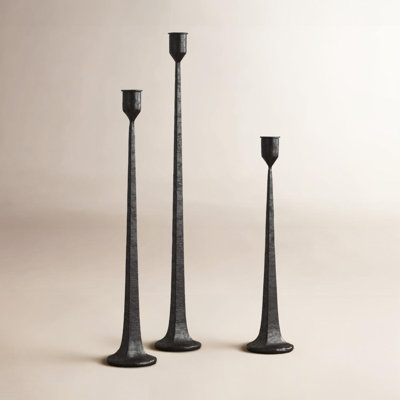  Set of Three Taper Candle Holders, Cast Iron Rustic Farmhouse Table Decor, Black Finish
