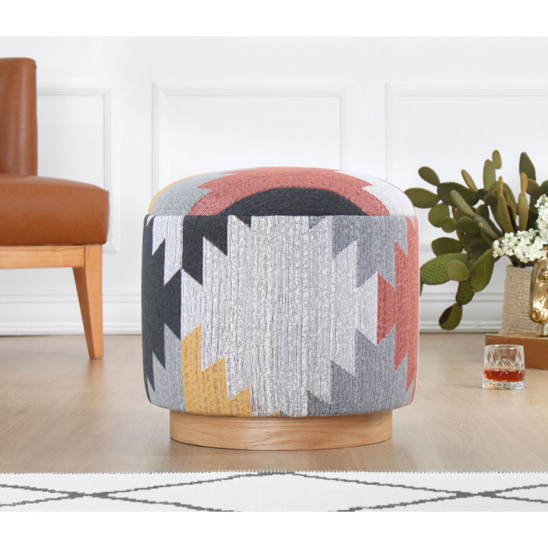 Stylish Pouffe with Beech Wood Legs, Grey Color, 16.5 x 16.9 x 16.5 Inches | 50% Cotton / 50% Linen Upholstery, 35 HR Orthopedic Soft Sponge, 2.4 Inches Thick | Perfect for Living Room, Bedroom, and Relaxation