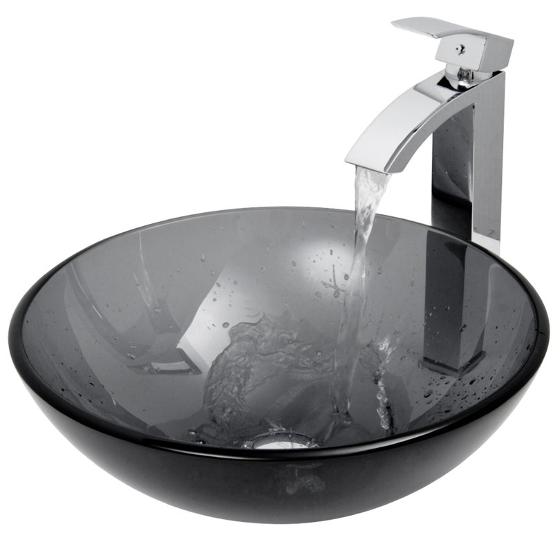 Lavabo de salle de bain vasque en verre avec robinet Giovanni Giovanni, Noir transparent, Chrome