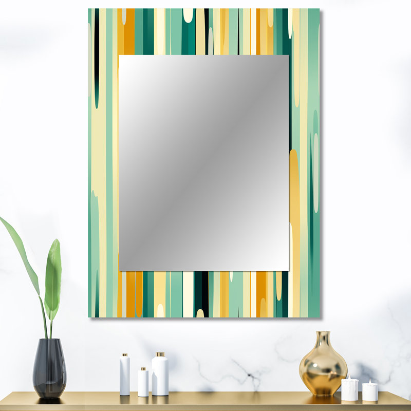 Atai Jungle vert et jaune rayé motif - miroir mural décoratif rayé, rayé, grand miroir abstrait, art imprimé en métal