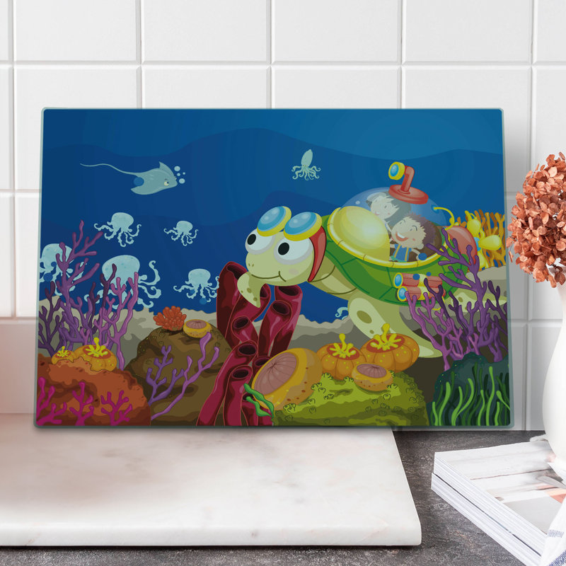 Ambesonne Cartoon Cutting Board Large Size Turtle Multicolor