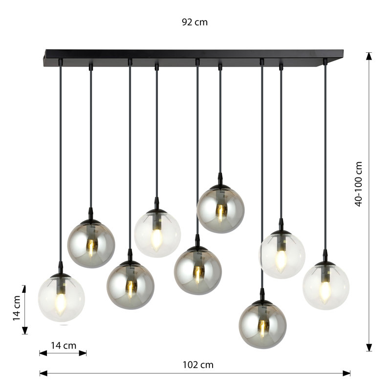 Cadesha 9 - Light Black Cluster Pendant, Graphite/Transparent