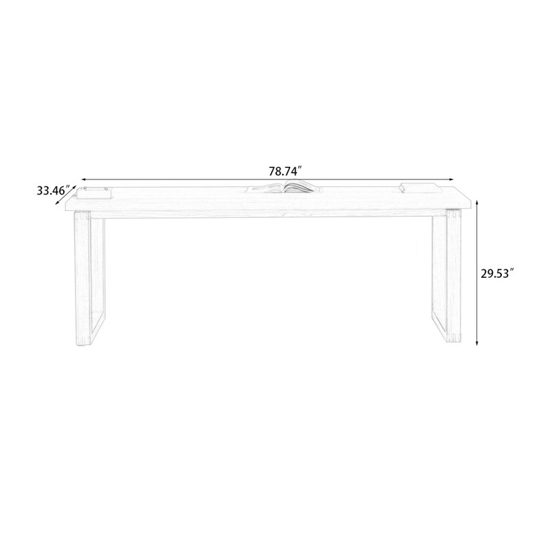 Burlywood Rectangular Solid Wood Dining Table, 29.53"H x 78.74"L x 33.46"W