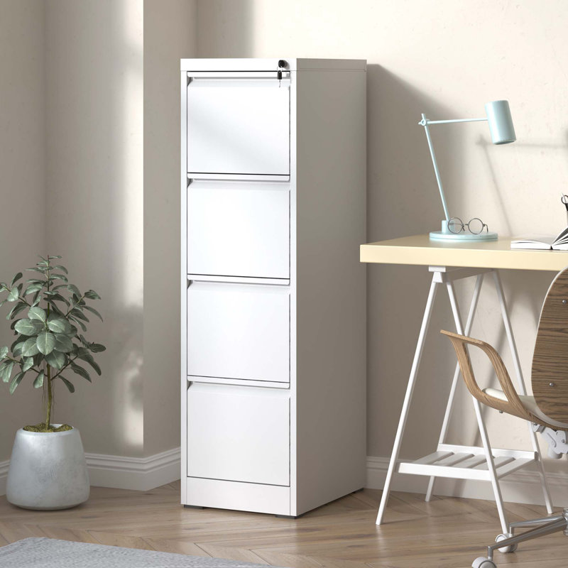 Malaja 52.4"H Metal Vertical Filing Cabinets with 4 Drawers Lockable For Home Office A4/Letter/Legal, White