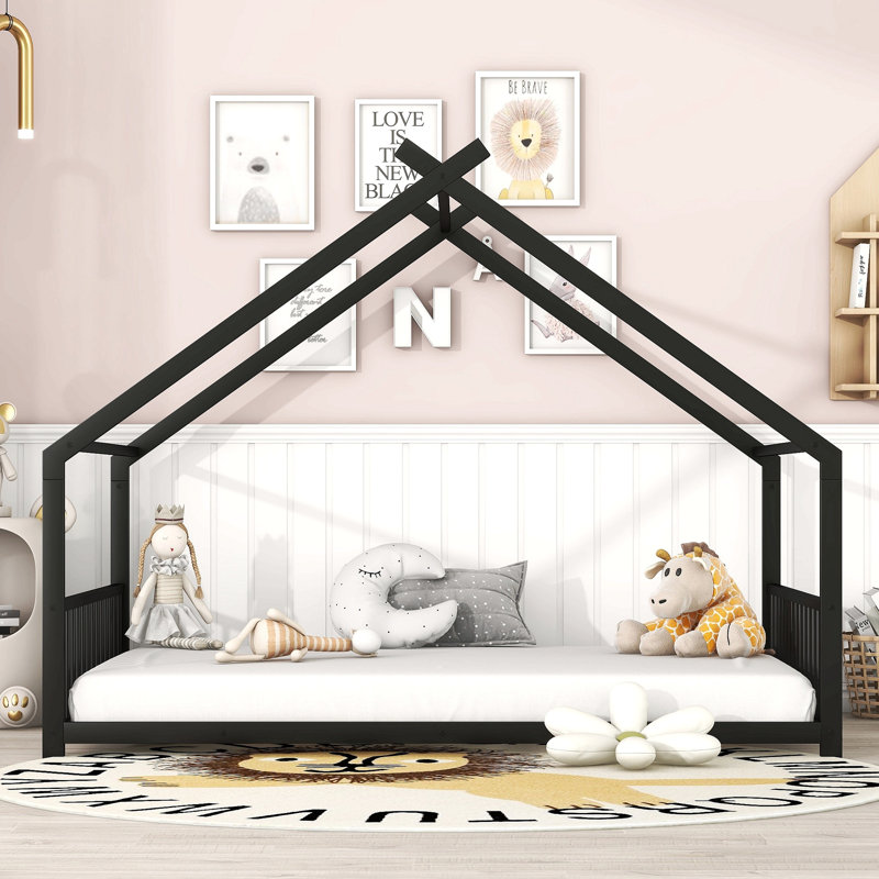 Lit en métal pour chambre d'amis Christenson, Lit double, Noir