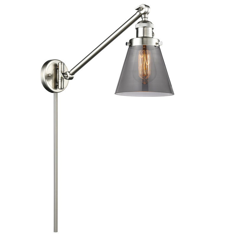 Bras pivotant 1 lumière à intensité variable Pelkey, Fumée, Nickel satiné brossé, Ampoule incandescente rétro de 60 watts