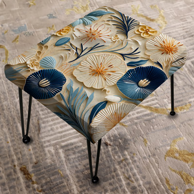 Blue And White Coastal Retreat Seashells IV - Floral Rectangle Ottoman