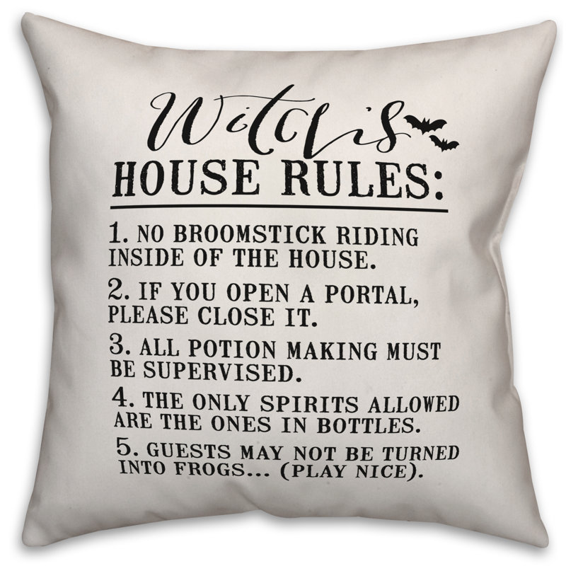  Coussin Witch House Rules, 16 po x 1 po, Utilisation intérieure seulement