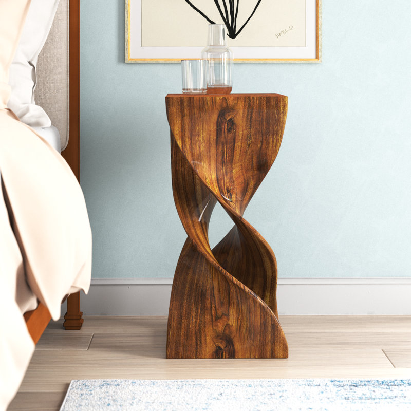 Ahliya Solid Wood Block End Table Set, Walnut, 20" H x 15" W x 15" D
