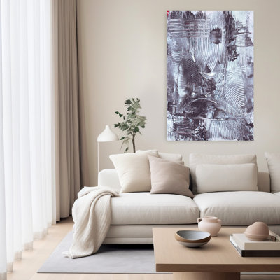 Abstract textured painting with metallic silver and black acrylics 1 Piece Wrapped Canvas Wall Art