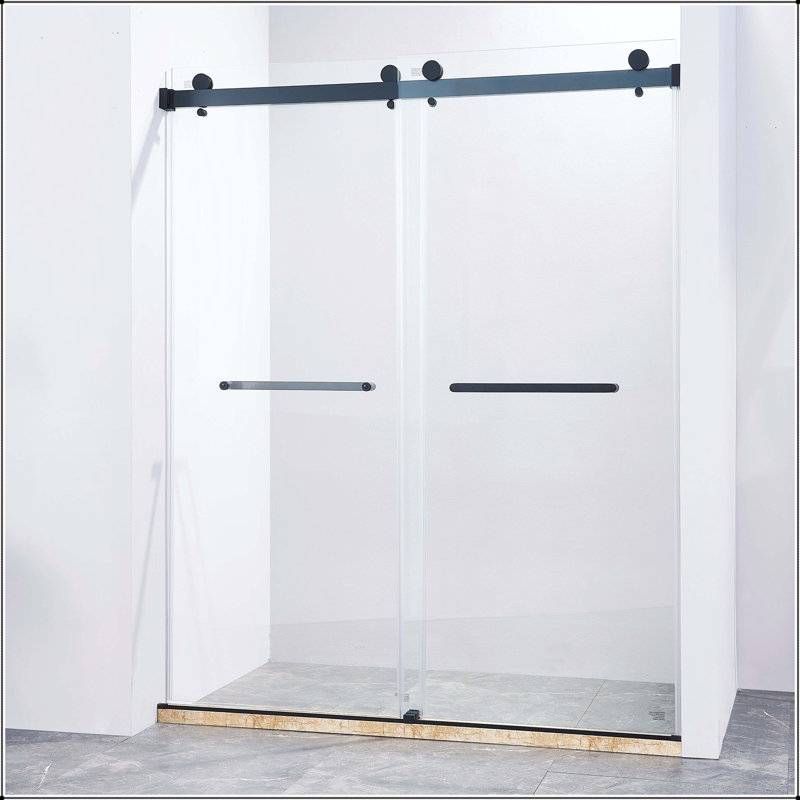 56-60 x 75 Double porte de douche coulissante sans cadre - verre 8 mm, noir mat