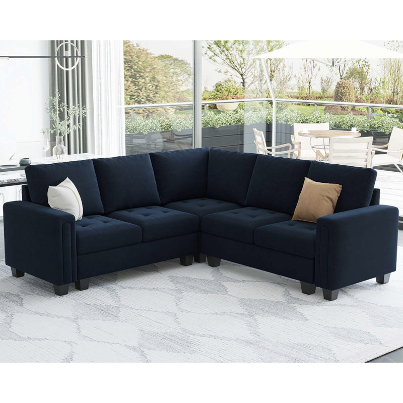 Canapé modulaire en velours 4 pièces Shavera, Velours bleu