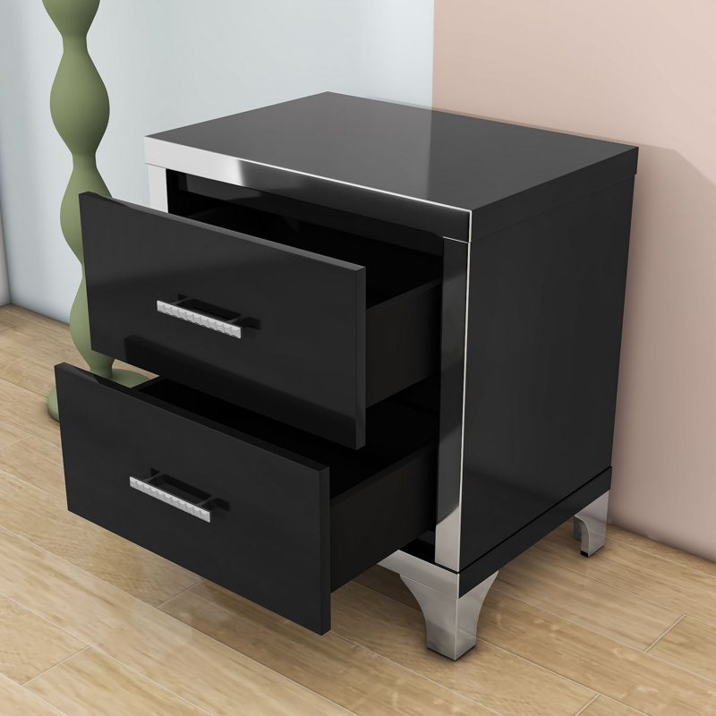 Table de chevet à miroir avec 2 tiroirs pour chambre à coucher Jasisa, Noir