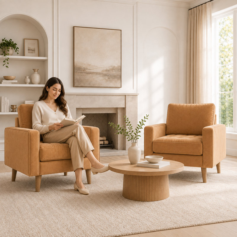 Fauteuil d'appoint Mid-Century, Velours brun clair