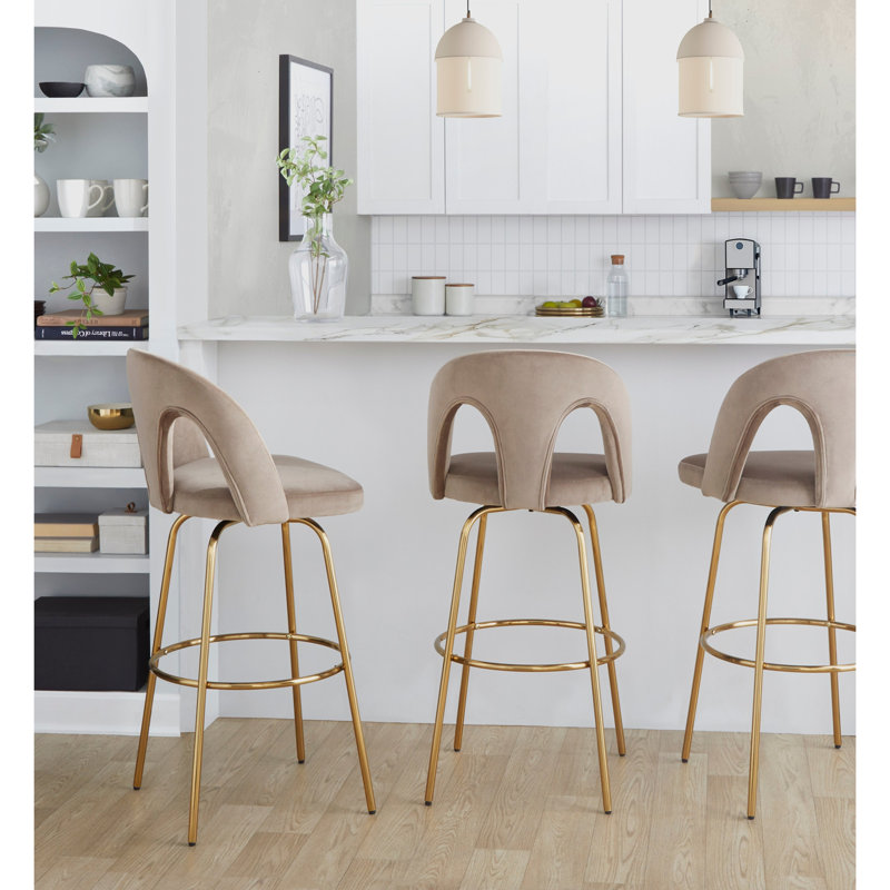 Tabouret de bar à hauteur fixe avec pivot, Doré, Taupe