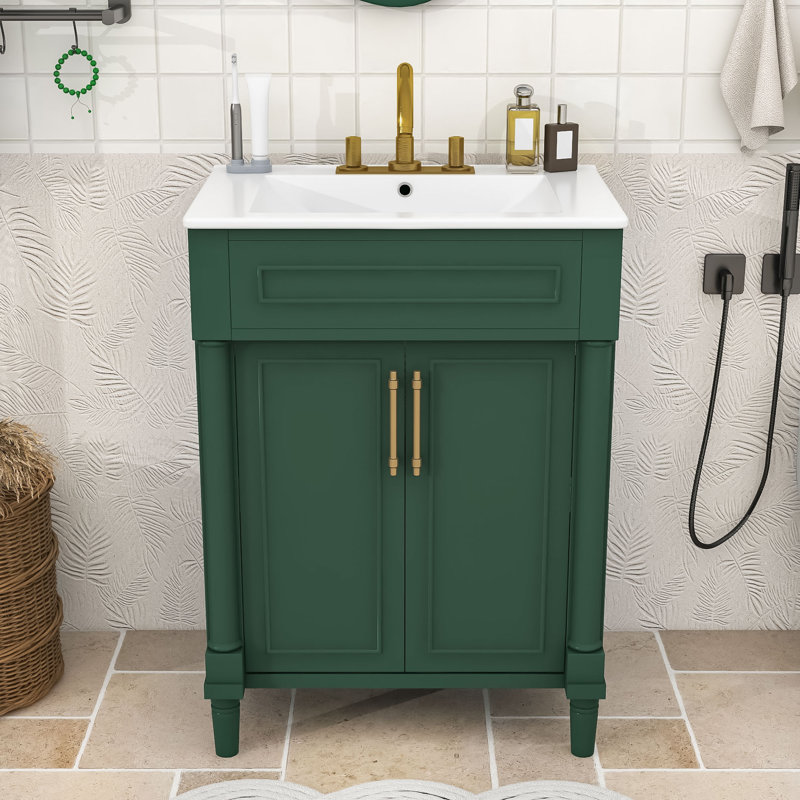 Meuble-lavabo élégant 24 po avec rangement spacieux, Vert