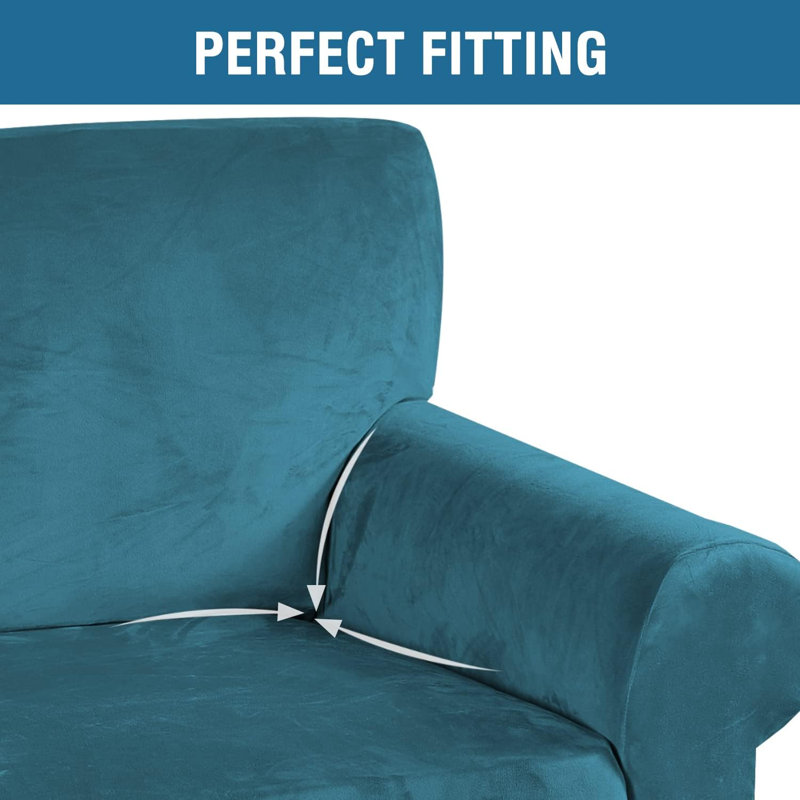 Housse pour causeuse en velours extensible et ultra douce, Bleu paon