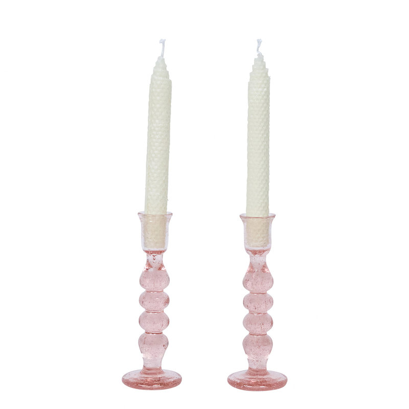 Provence Candlestick Set/2, 7" H x 2.5" W x 2.5" D, Blush