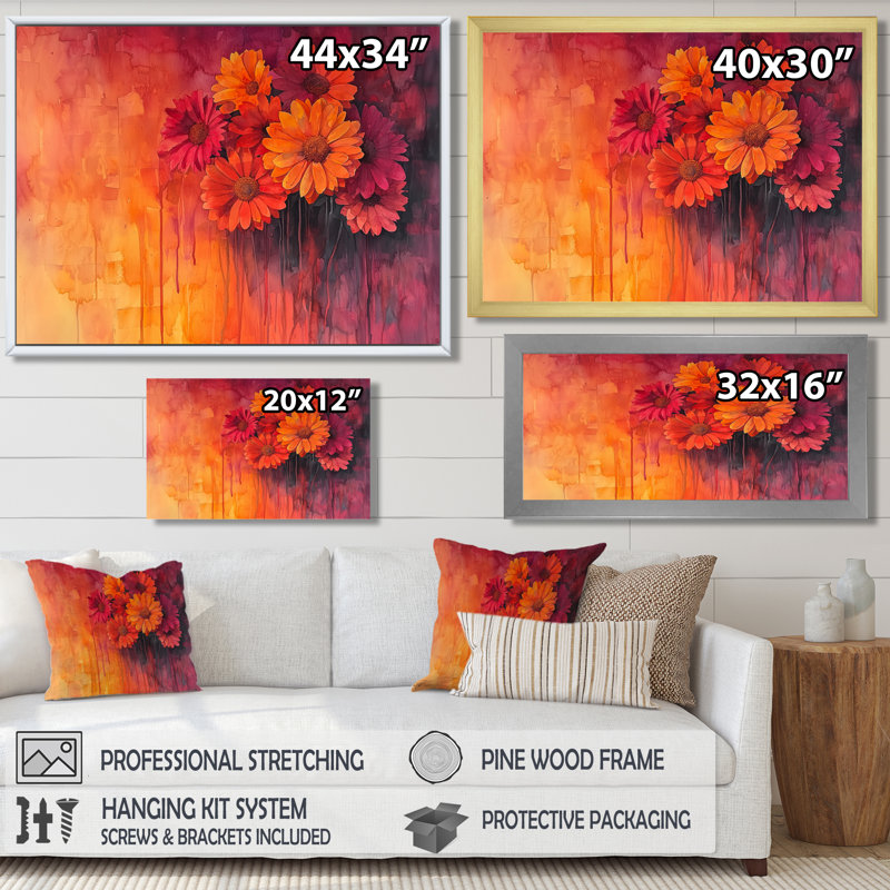 Jacine Sunset, teintes de peinture abstraite florale - Art mural floral abstrait, H 12 po x l 20 po, Blanc