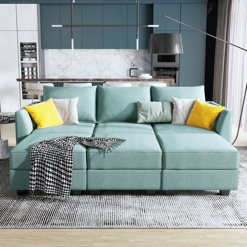 Canapé modulaire réversible en U, Polyester bleu