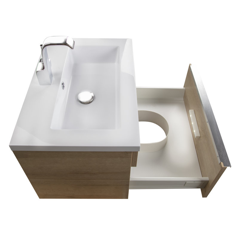 Ensemble de meuble-lavabo mural simple 24 po avec plateau en marbre Arlie, Biologique