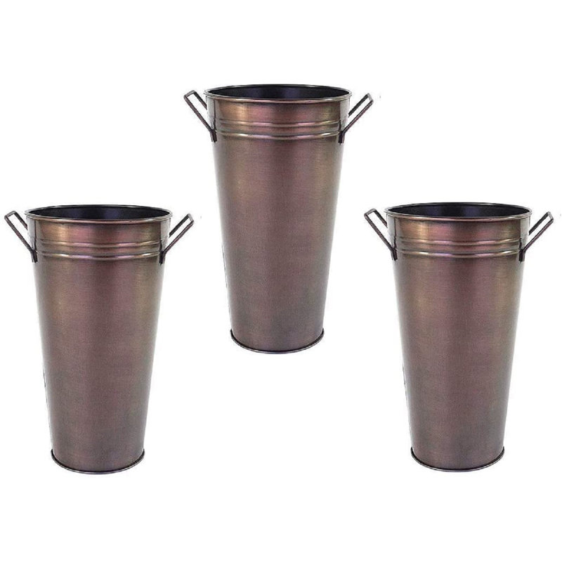 Ensemble de 3 vases de table hypnotiques en métal bronze, H 9 po x l 5 po x P 5 po, Bronze
