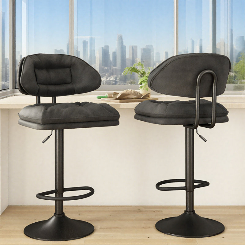 Bar Stool Set Of 2, Modern Bar Stools, Ergonomic Upholstered Stools With Back & Footrest, Adjustable Swivel Counter Stools For Kitchen Island