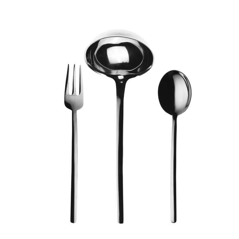 Ensemble de service 3 pièces (cuillère fourchette et louche), L 10 po x l 3,7 po, Argent