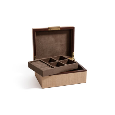 Linea Raffia Jewelry Box with Leather Trim