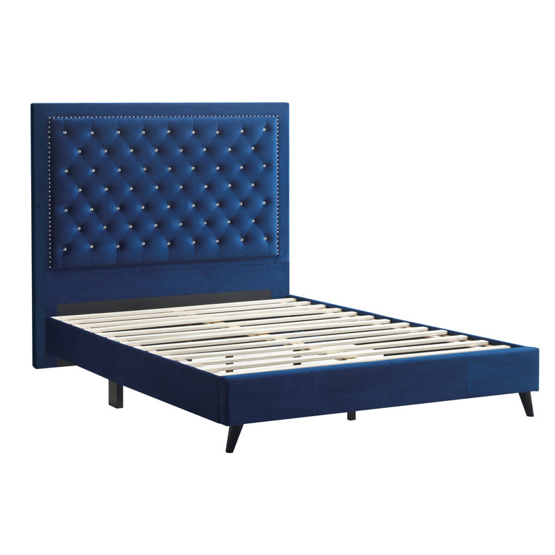 Janiya Upholstered Platform Bed, Navy Blue, Queen