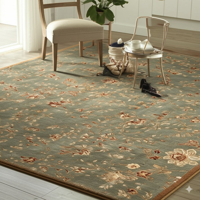 Wool Floral Area Rug in Gray