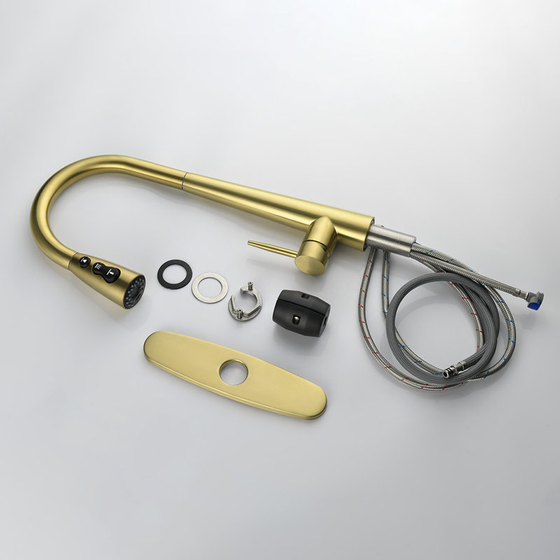 Pull Down Single Handle Kitchen Faucet, Brushed Gold