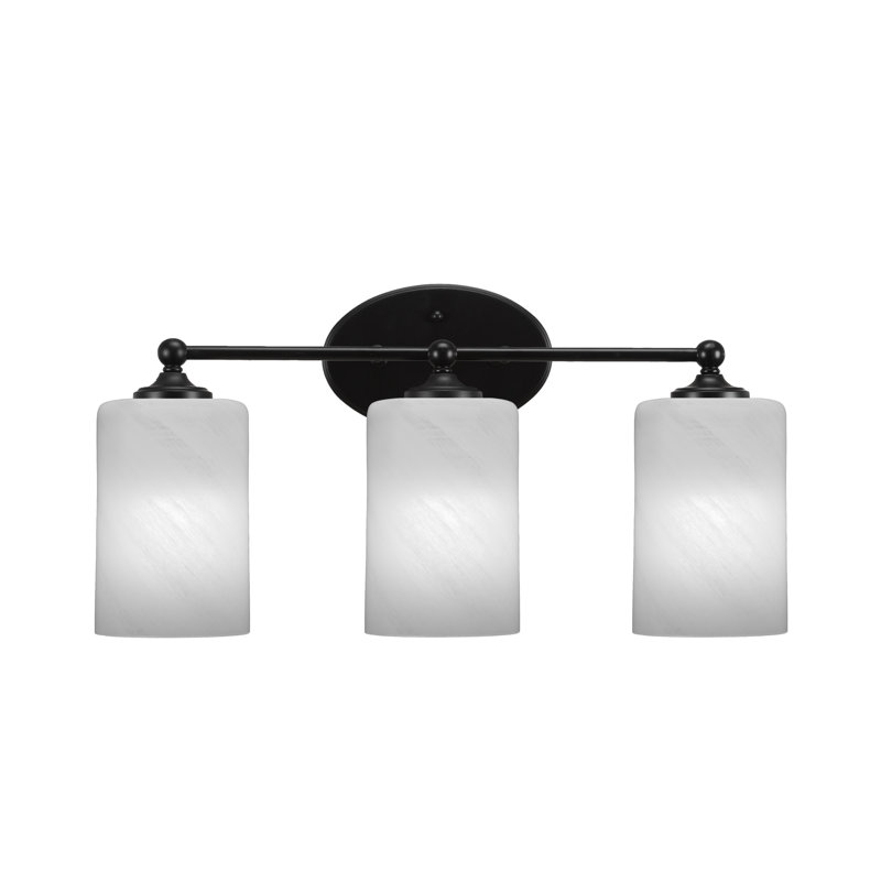 Capri Light Bath Bar Shown With 4" White Marble Glass, Matte Black, 3