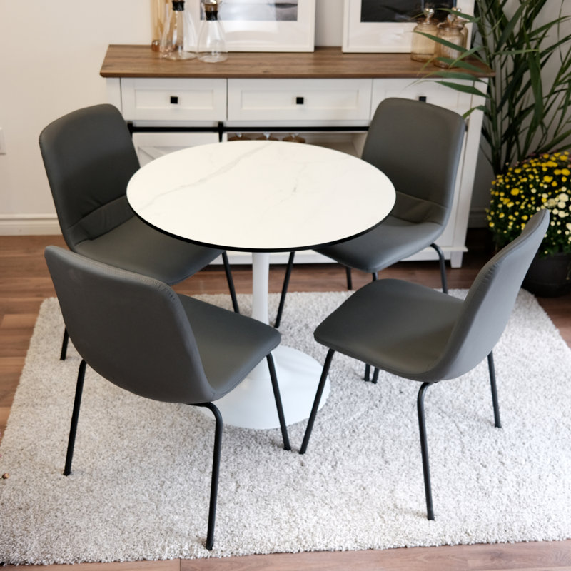 Ensemble de table de salle à manger pour 4 personnes - table Tuilp avec 4 chaises rembourrées (gris foncé mat)