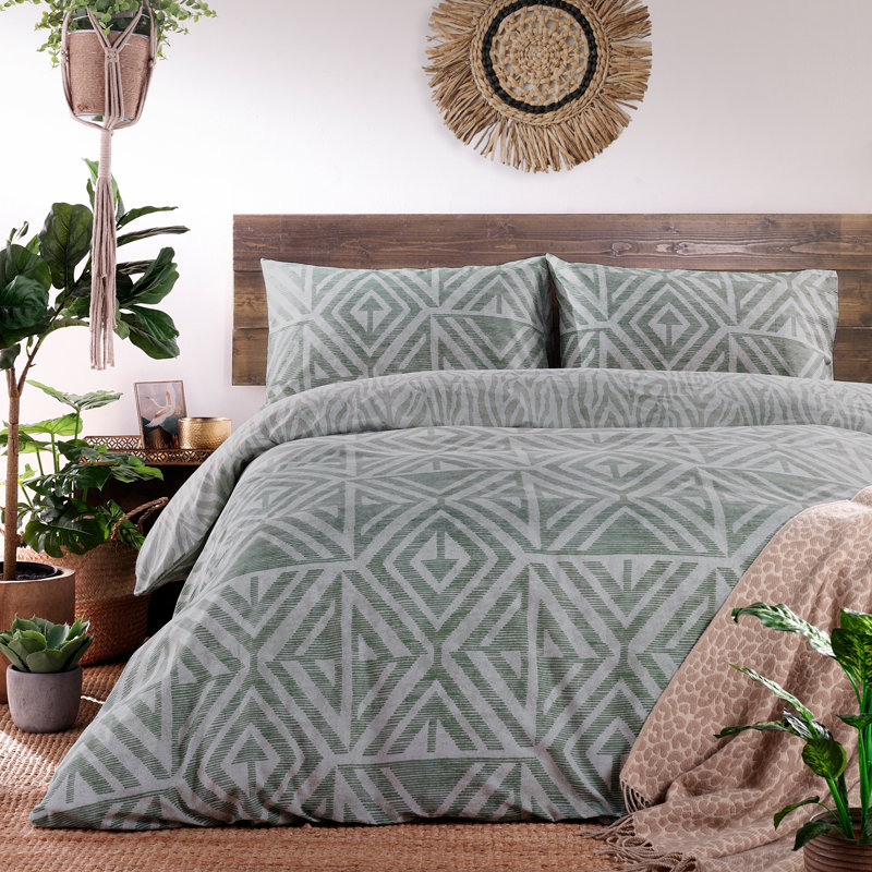 Geometric Shapes Duvet Cover Set with Pillowcases, Terracotta, King Duvet Cover + 2 Standard Pillowcases