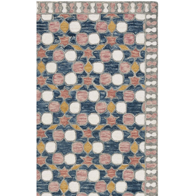 Tapis gris / rose en laine / coton touffeté à la main Blazier, Rectangulaire 3 pi x 5 pi