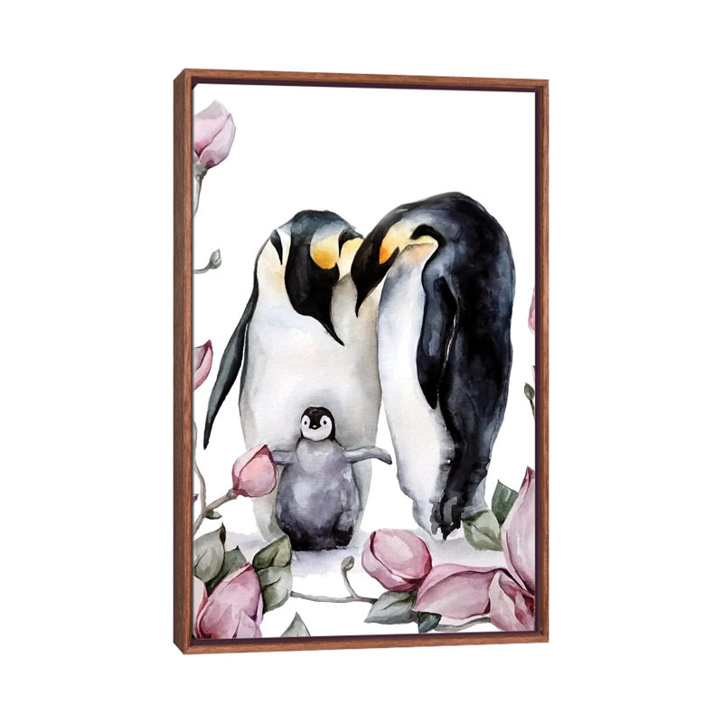 Décoration murale pingouins pour enfants, H 40 po x l 26 po x P 1,5 po, Toile classique avec cadre brun