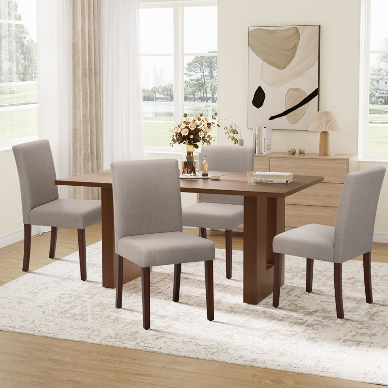 Upholstered Dining Chair Set, Solid Wood Legs, Breathable Fabric Seat, Thick Cushion for Comfort, Modern Parsons Style Side Chairs for Dining Room