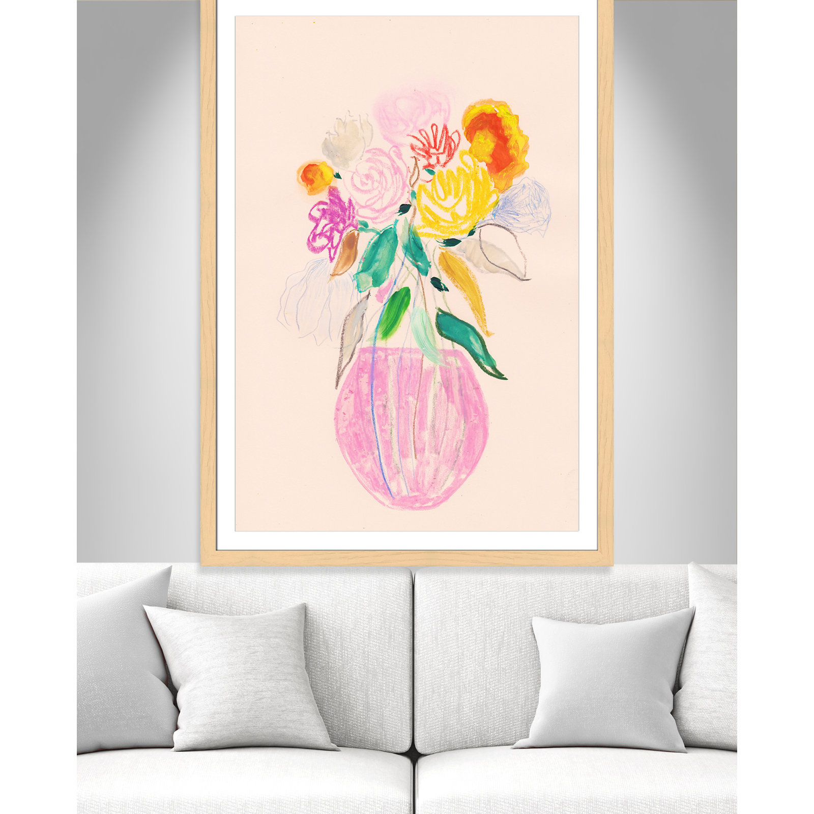Simple Floral I Print by Bea Dina, White, Natural Single Picture Framed Paper, 55" H x 39" W x 1.25" D