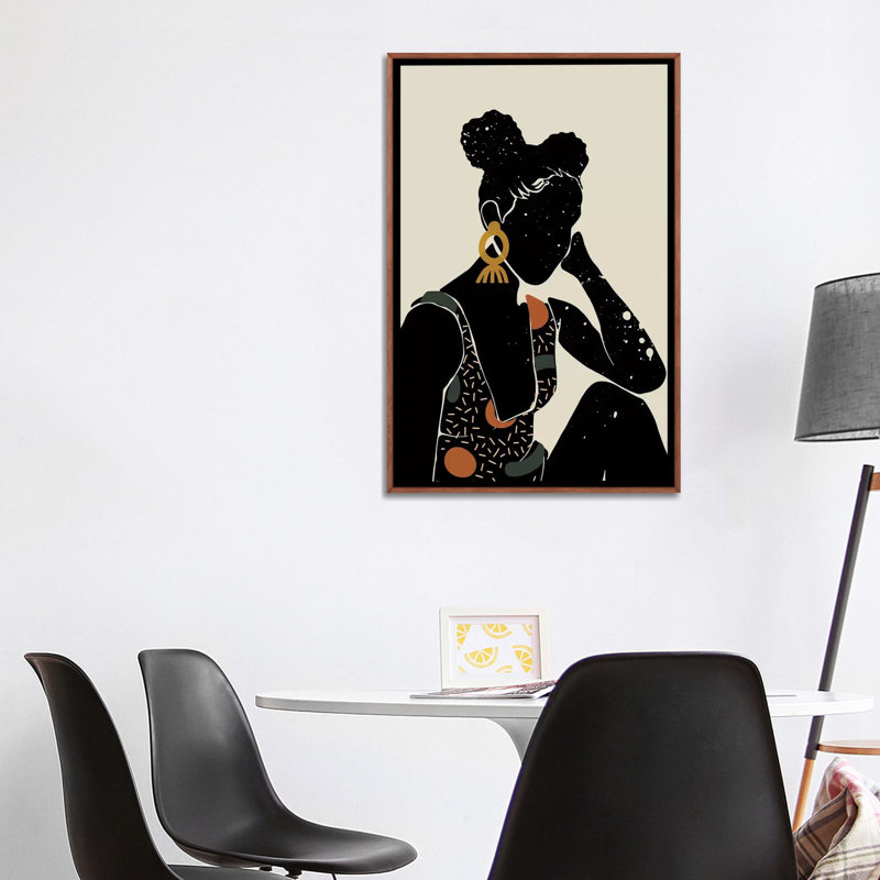 Black Hair VI - impression d'art graphique, Aucun mat, H 26 po x l 40 po x 1,5 po, Toile avec cadre en bois brun classique