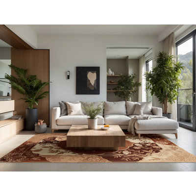 Tapis oriental moelleux doux et moelleux de style oriental brun - reliure brun clair