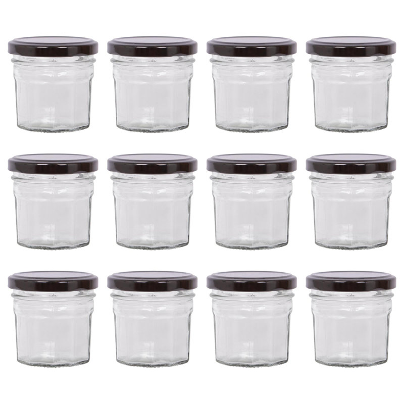 Glass Jar - Set of 12, 150ml, Black